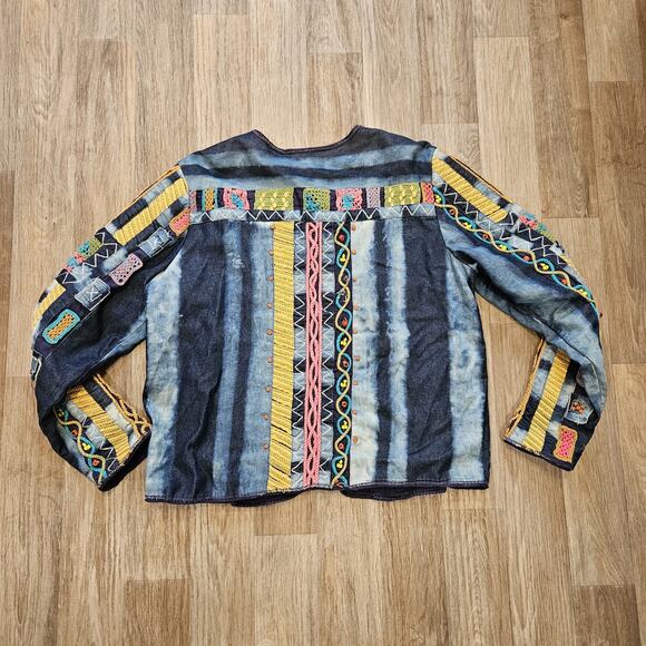 Vtg Coldwater Creek Embroidered Jacket Womens L Patchwork Beaded Artsy Cottage - Picture 7 of 10